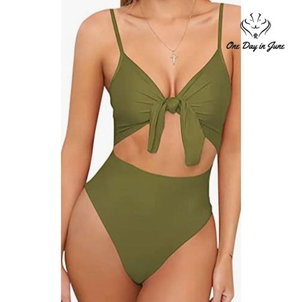 Qearal Tie Knot Cutout Adjustable Strap One Piece Size L